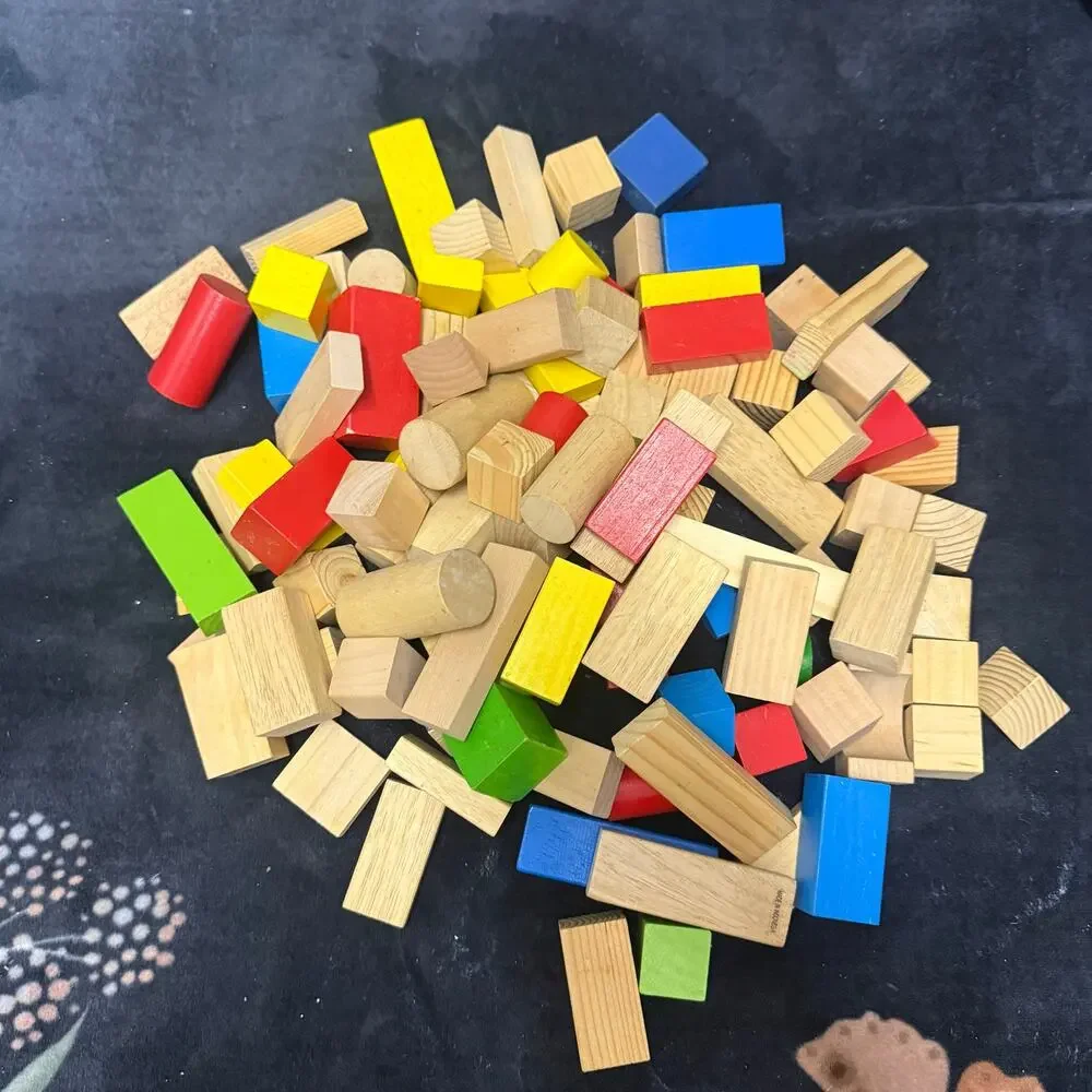 Wooden Blocks Toy Set 100+ Piece Assorted Classic Building Colorful Natural
